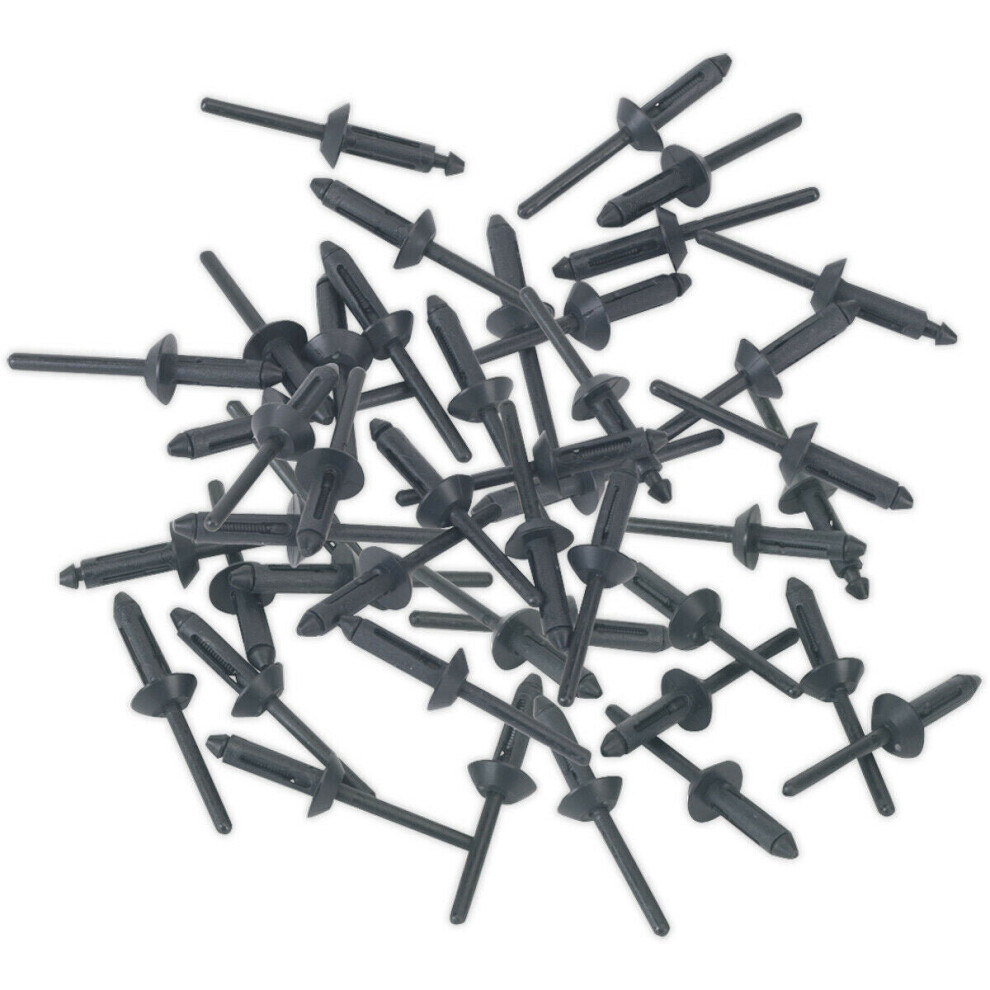 50 PACK - 5mm x 15.8mm Plastic Rivets - Black PVC Compression Snap Panel Pins