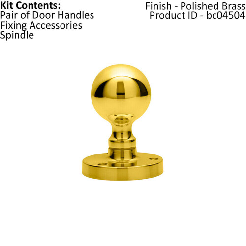 Loops PAIR Solid Ball Mortice Door Knob 45mm Diameter Polished Brass Door Handle 1