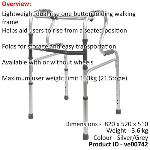 Loops Dual Rise Lightweight Aluminium Folding Walking Frame - Height Adjustable Legs 1