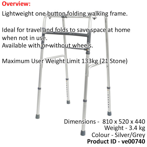 Loops Folding Walking Frame - Lightweight Aluminium - 810 to 1000mm Adjustable Height 1