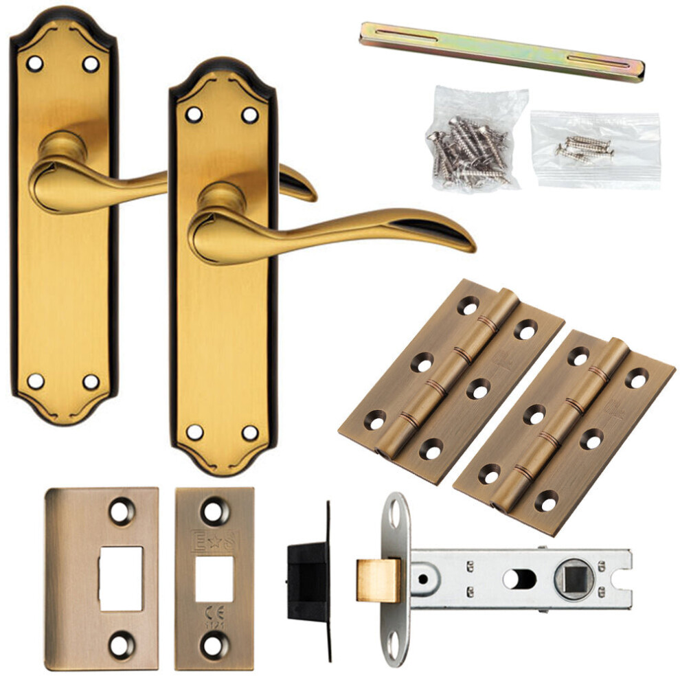 Door Handle & Latch Pack Florentine Bronze Curved Lever Traditional Backplate