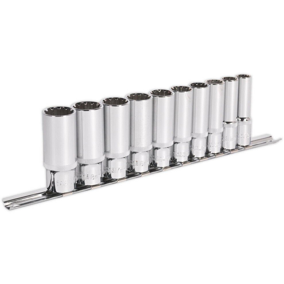 Loops 10Pc Universal Deep Metric Socket Set - 3/8" Sq Total Drive Fits Most Fasteners