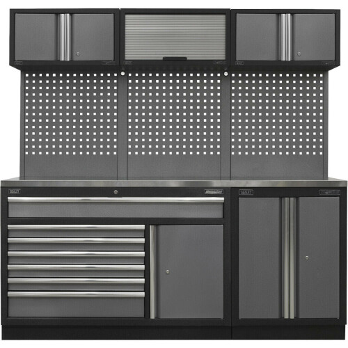 Loops Garage Storage System Unit - 2040 x 460 x 2000mm - 38mm Stainless Steel Worktop