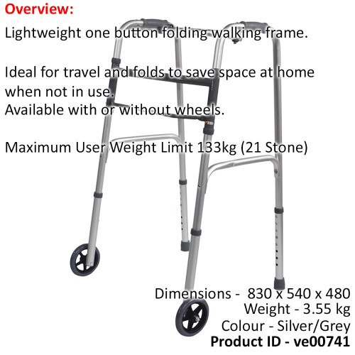 Loops Folding Walking Frame with Wheels - Lightweight Aluminium - Adjustable Height 1