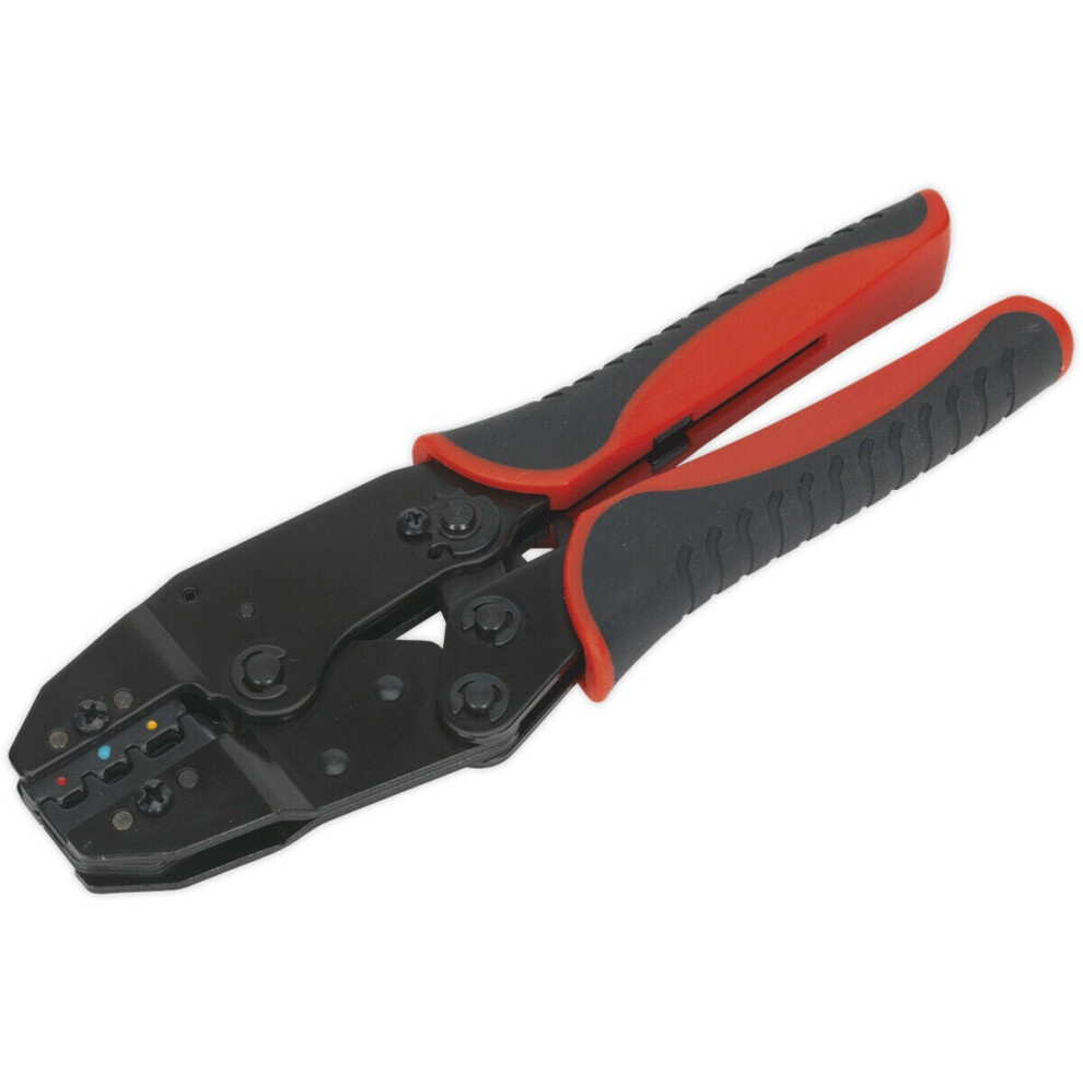 Loops Ratchet Insulated Terminals Crimping Tool - Comfort Grip Handles - Stamped Jaws