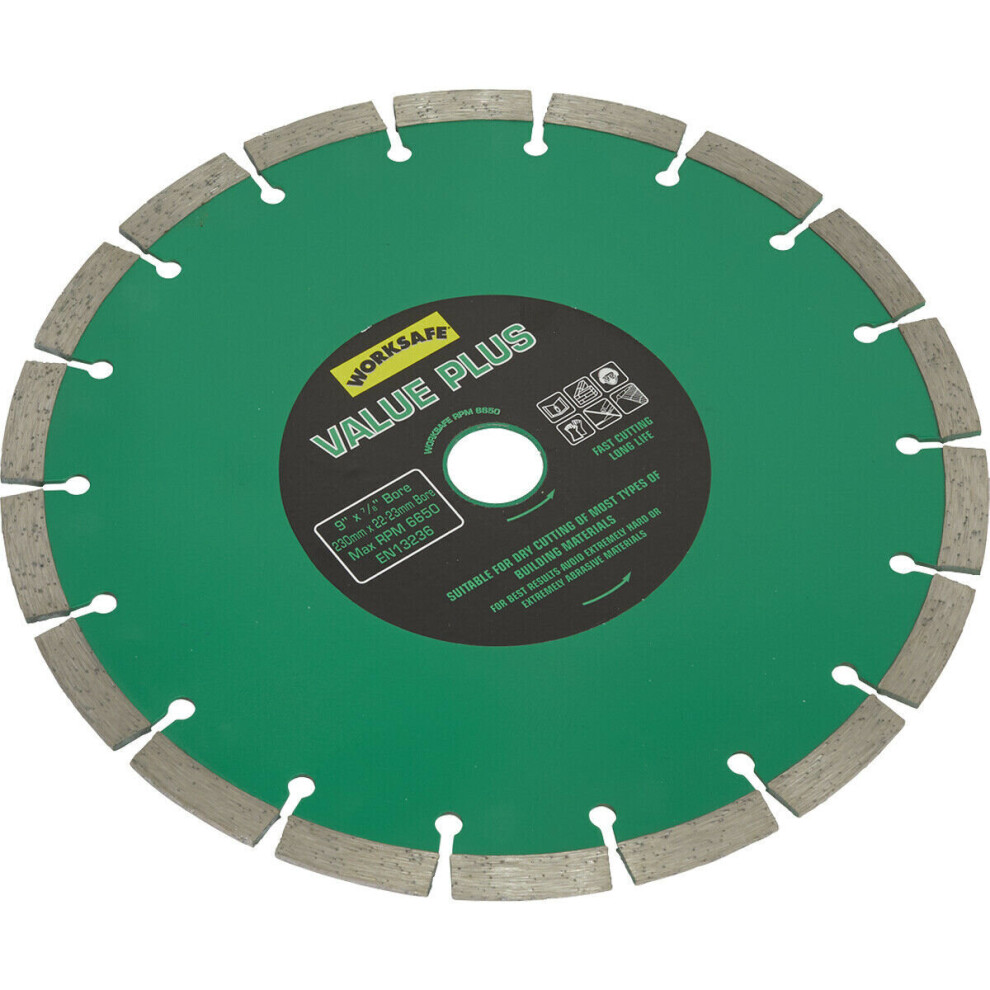 230mm Diamond Cutting Disc Blade - 22mm Bore - Long Lasting Brick Concrete Stone