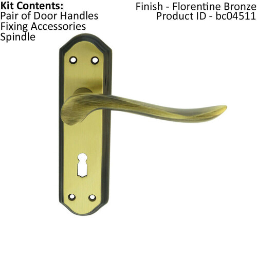 Loops PAIR Curved Handle on Sculpted Lock Backplate 180 x 48mm Florentine Bronze 1