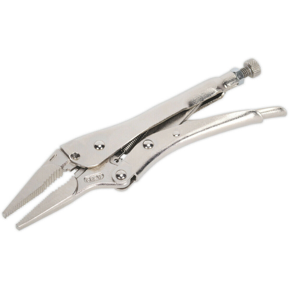 Loops 210Mm Long Nose Locking Pliers - Deeply Serrated 60Mm Jaws - Riveted Handle