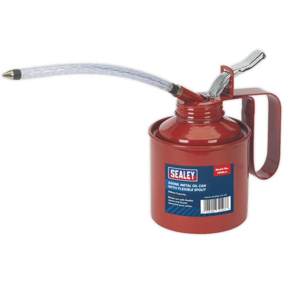 Loops 500Ml Metal Oil Can With Flexible Spout - Thumb Operated Lever - Oil Dispenser
