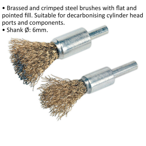 Loops 2 PACK Decarbonising Brush Set - Brassed Steel Wire Brushes - Flat and Pointed 1