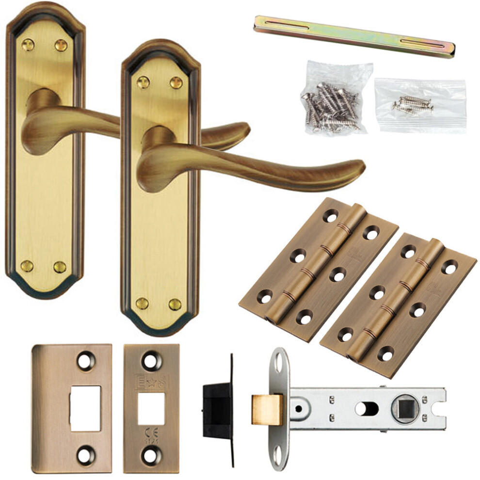 Loops Door Handle & Latch Pack Bronze Traditional Curved Lever Sculpted Backplate