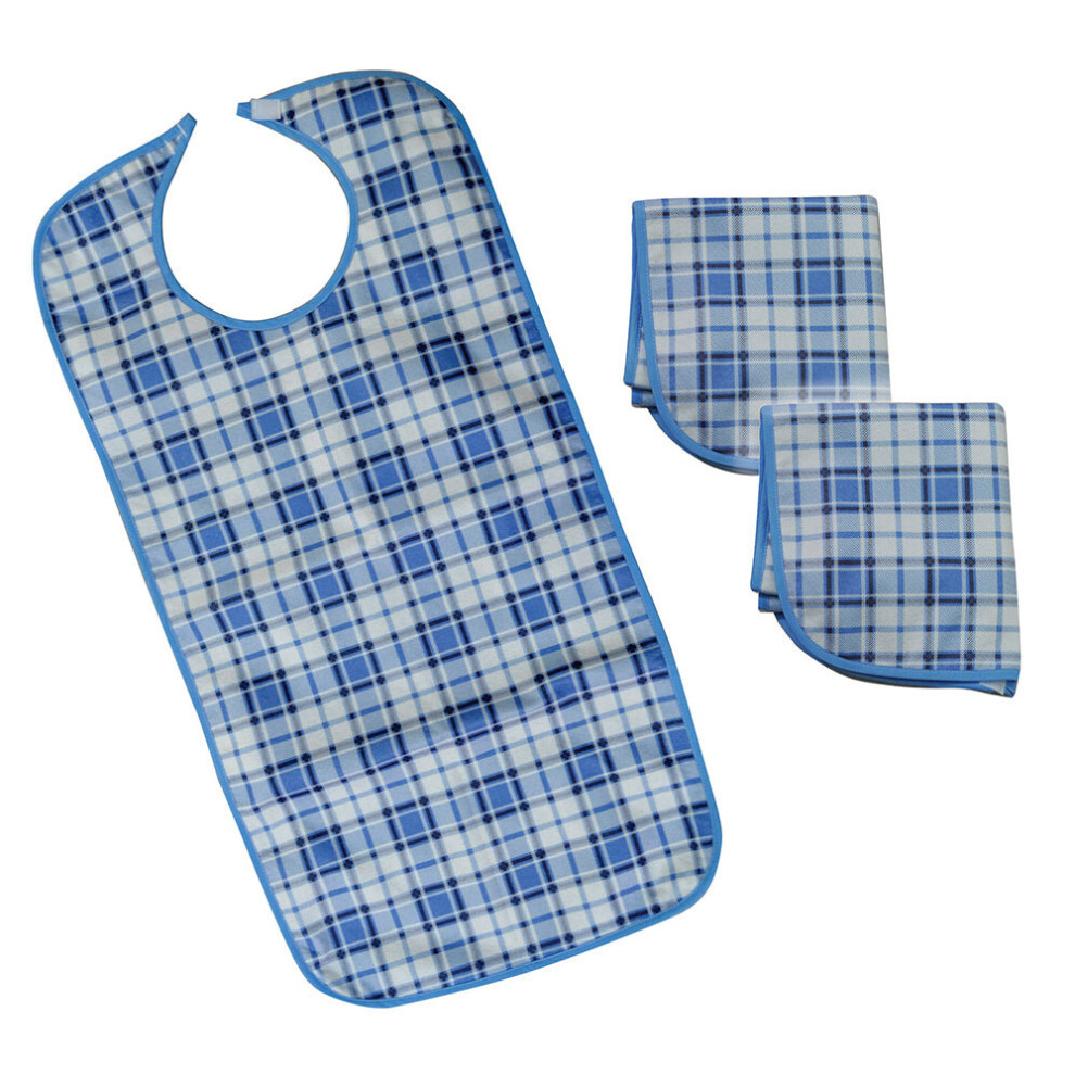 3 Pk Adult Dining Bibs - Machine Washable for Re use - Waterproof Backing