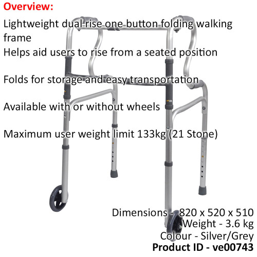 Loops Dual Rise Lightweight Aluminium Folding Walking Frame Wheeled for Easy Transport 1