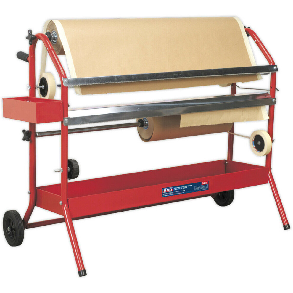 Masking Paper Dispenser Trolley - Holds 2 x 900mm Rolls - Two Storage Trays