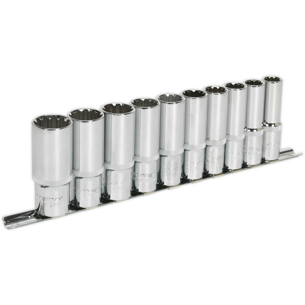 10pc UNIVERSAL DEEP Metric Socket Set - 1/2" Sq TOTAL DRIVE Fits Most Fasteners