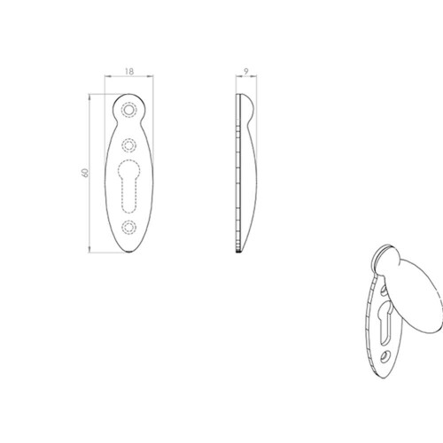 Loops Pear Drop Shaped Lock Profile Escutcheon 60 x 18mm Polished Chrome Lock Cover 2