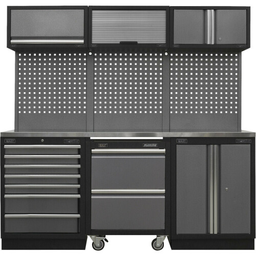 Loops Garage Storage System - 2040 x 460 x 2000mm - 38mm Stainless Steel Work Surface