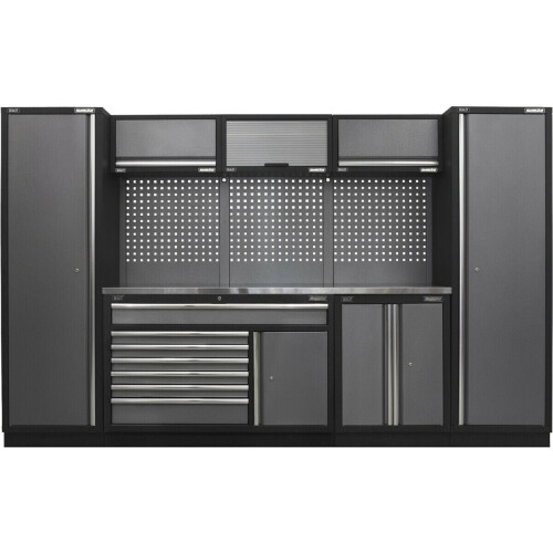 Loops Garage Storage System Unit - 3240 x 460 x 2000mm - 38mm Stainless Steel Worktop