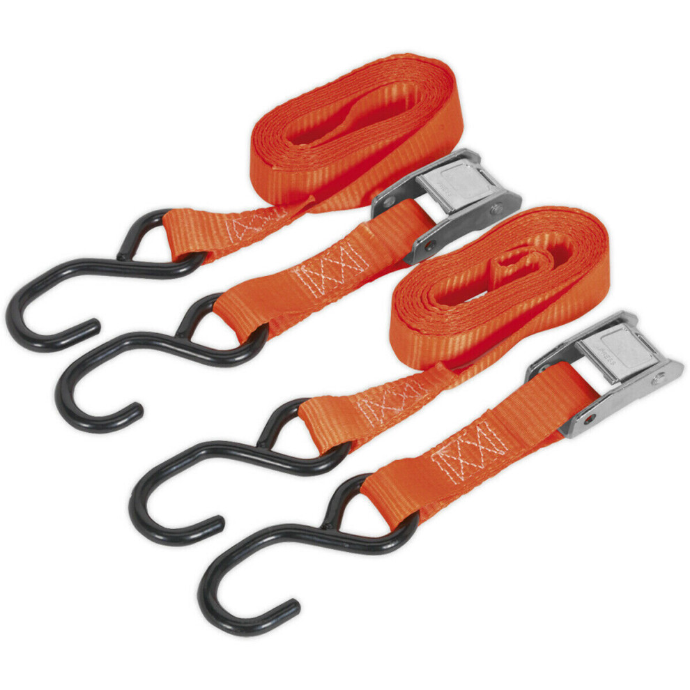 25mm x 2.5m 500KG Cam Buckle Tie Down Set - Outdoor Polyester Webbing & S-Hooks