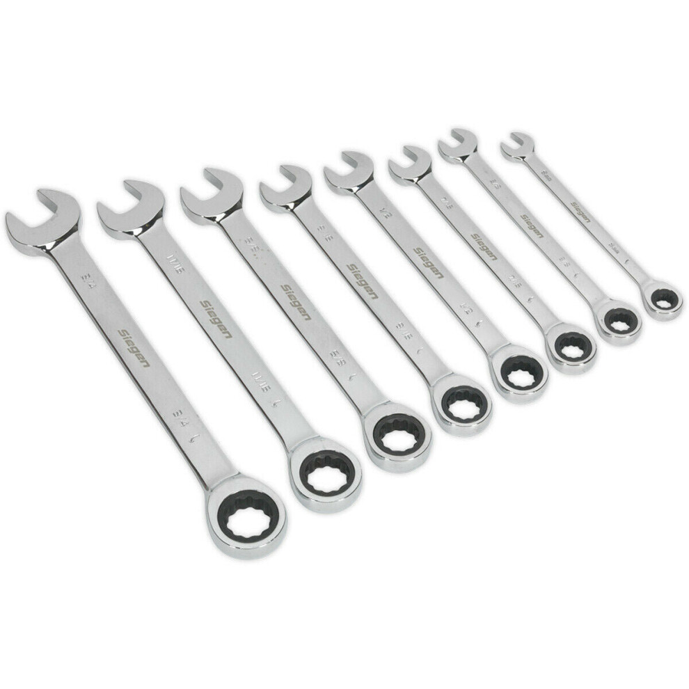 Loops 8Pc Slim Handled Combination Spanner Set - 12 Point Imperial Ring Open End Head