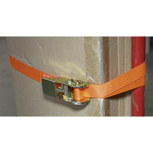 Loops PAIR 25mm x 4.5m 500KG Self Securing Ratchet Tie Down Strap Set - Polyester Web 2
