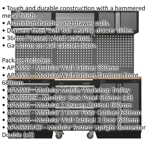 Loops Garage Storage System - 2040 x 460 x 2000mm - 36mm Pressed Wood Work Surface 1