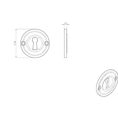 Loops 42mm Standard Keyhole Profile Escutcheon Rounded Ridge Polished Brass 2