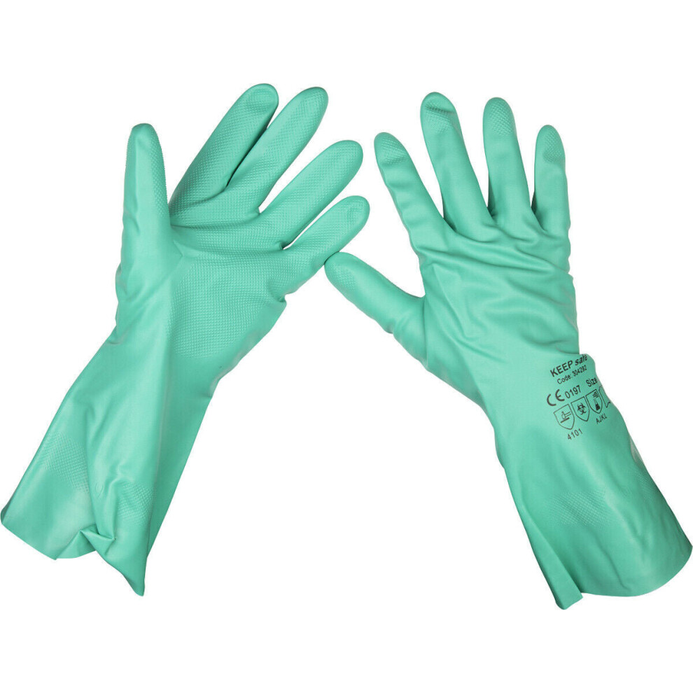 Pair 330Mm Cuffed Nitrile Gauntlets - One Size - Chemical Resistant Gloves 5056581928337