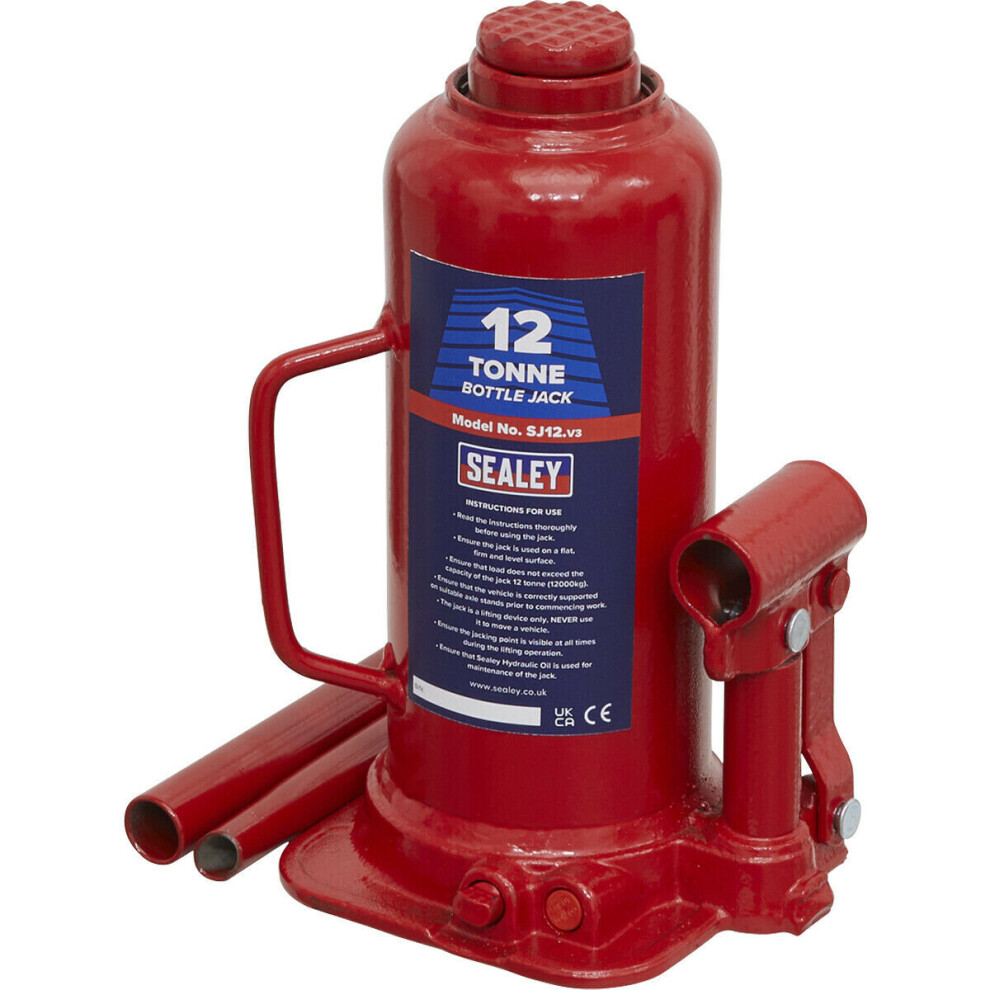12 Tonne Bottle Jack - Machine Welded Base & Reservoir - 457Mm Maximum Height 5056581918956