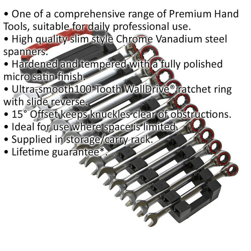 Loops 12pc Reversible Ratchet Combination Spanner Set - 12 Point Metric Moving Socket 1