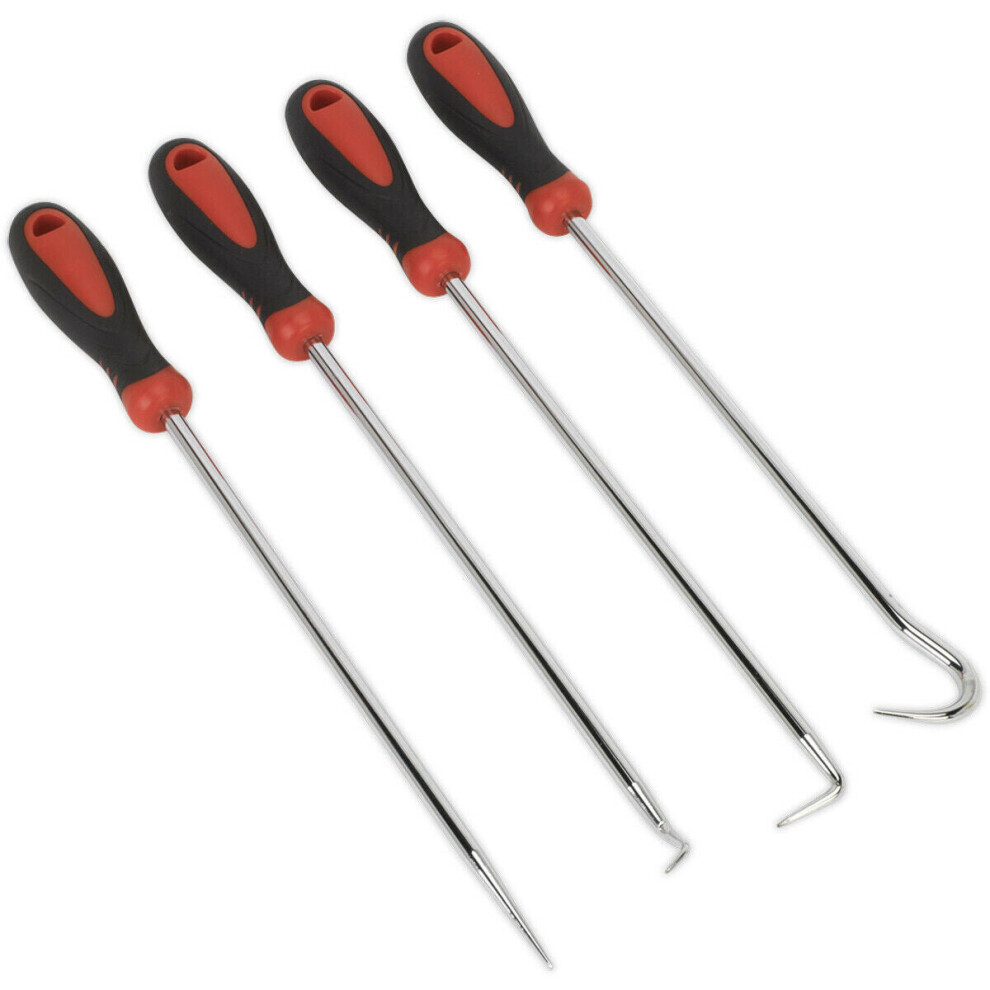 4 Piece Extra-Long Pick & Hook Set - Clip & Seal Removal - Comfort Grip Handle