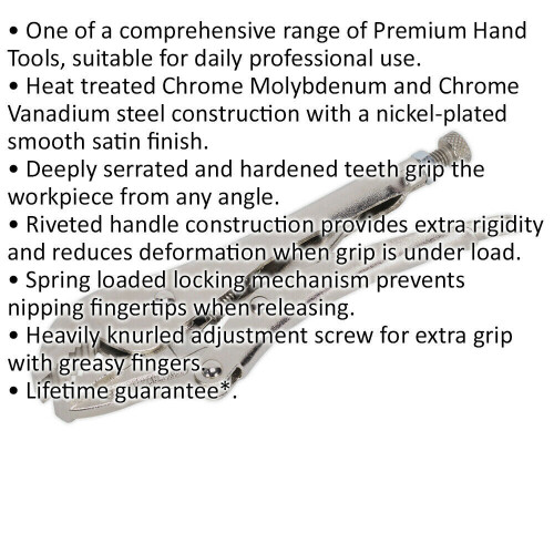 Loops 185mm Locking Pliers - Straight Deeply Serrated 30mm Jaws - Hardened Teeth 1