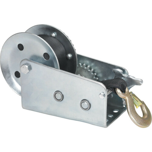 Loops Geared Hand Winch with Webbing - 900kg Capacity - Manual Break - Hardened Steel 2
