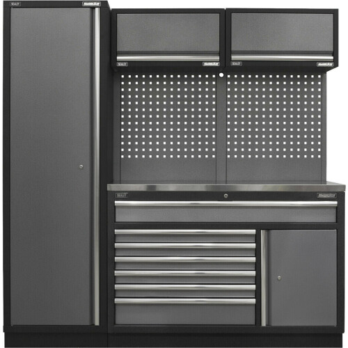 Loops Garage Storage System Unit - 1960 x 460 x 2000mm - 38mm Stainless Steel Worktop