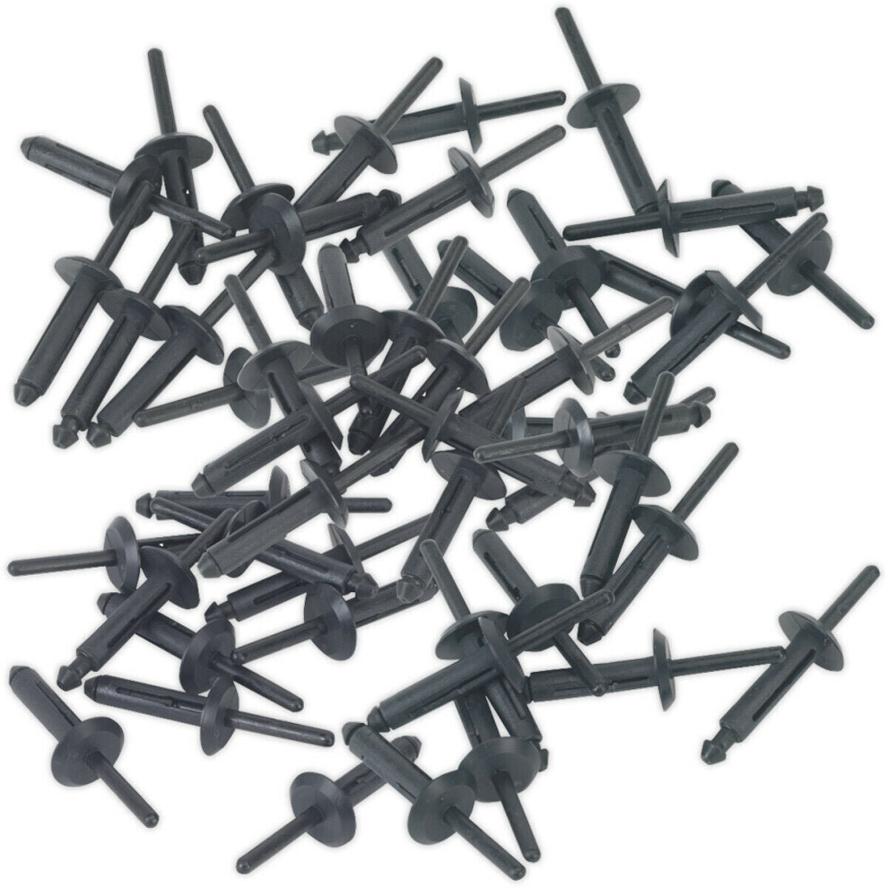 50 PACK - 6.3mm x 25.2mm Plastic Rivets - Black PVC Compression Snap Panel Pins