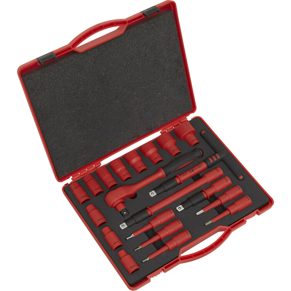 20Pc Vde Insulated Socket & Ratchet Handle Set -1/2" Square Drive 6 Point Metric 5056524252529