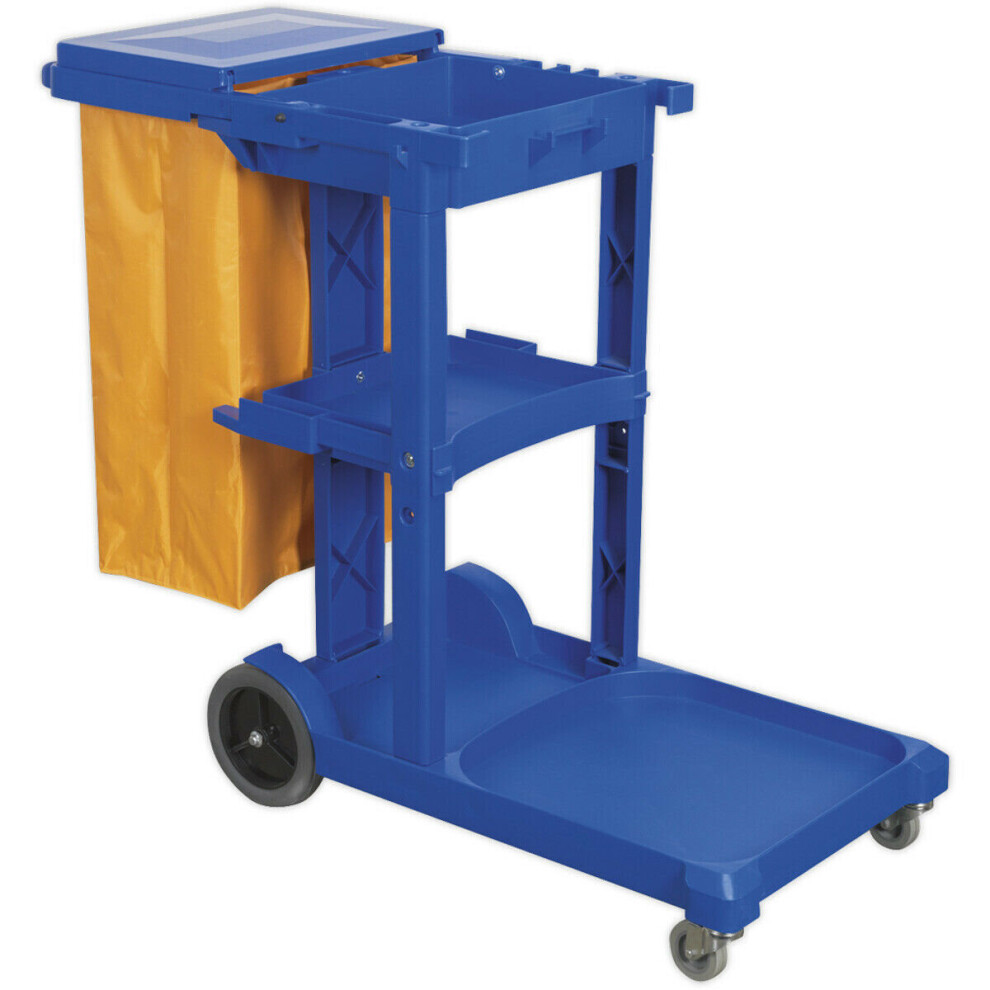 Janitorial Cleaning Trolley - Multiple Shelve - Holds Mop Buckets - Housekeeping