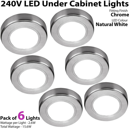 Loops 6x LED Kitchen Cabinet Spotlight *240V* NATURAL WHITE Surface Flush Chrome Light 1
