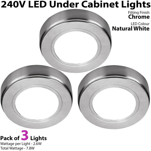 Loops 3x LED Kitchen Cabinet Spotlight *240V* NATURAL WHITE Surface Flush Chrome Light 1