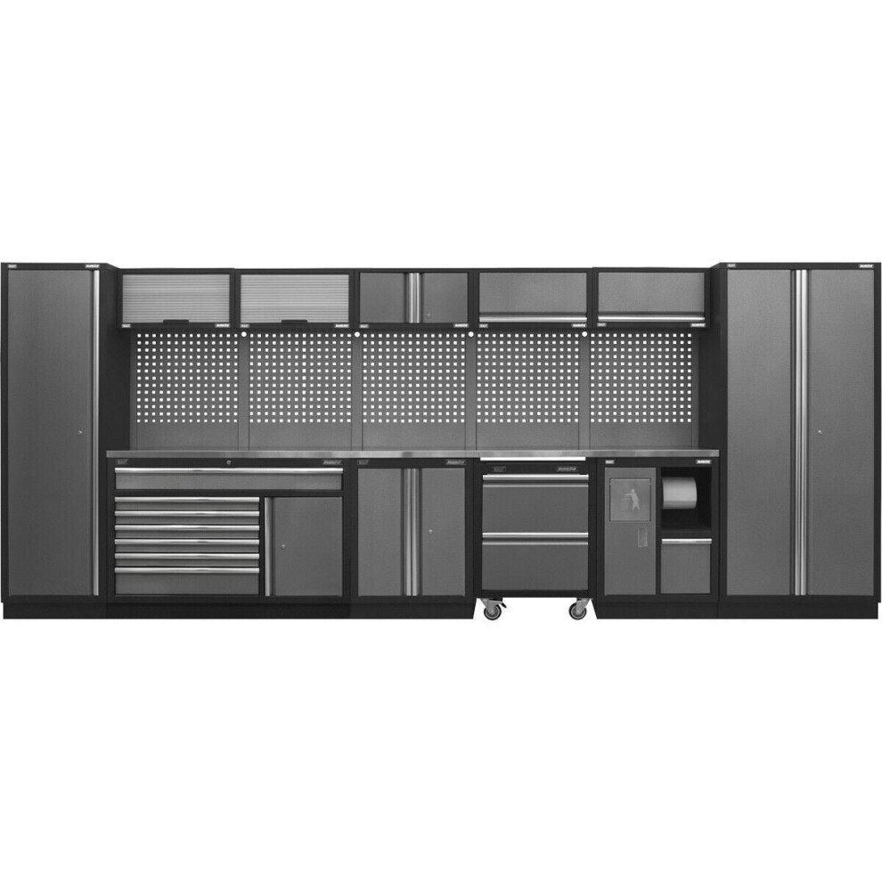 Modular Garage Storage Unit - 4915 x 460 x 2000mm - 38mm Stainless Steel Worktop