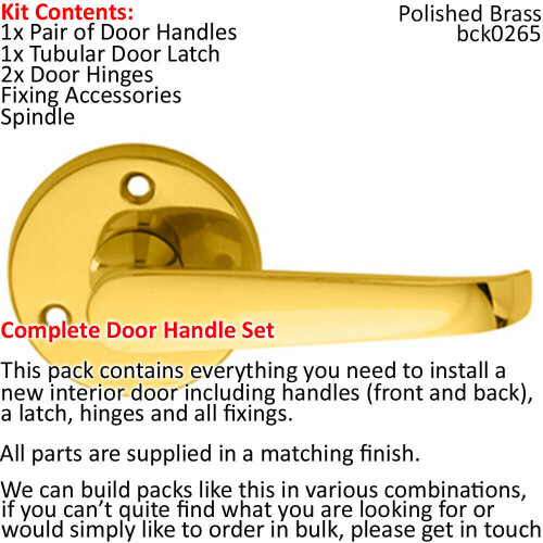 Loops Door Handle & Latch Pack Brass Victorian Scroll Straight Screwless Round Rose 1