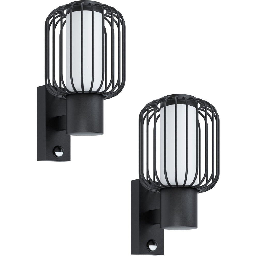 2 PACK IP44 Outdoor Wall Light & PIR Sensor Black Zinc Steel 1x 28W E27