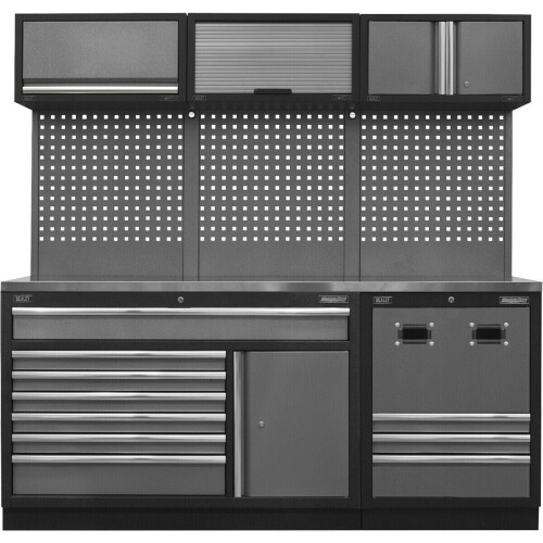 Loops Modular Garage Storage Unit - 2040 x 460 x 2000mm - 38mm Stainless Steel Worktop