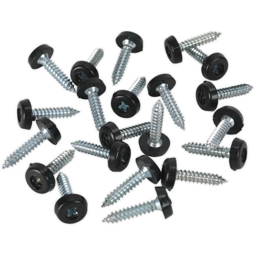 50 PACK 4.8 x 24mm Black Numberplate Screw - Plastic Enclosed Head Fixings