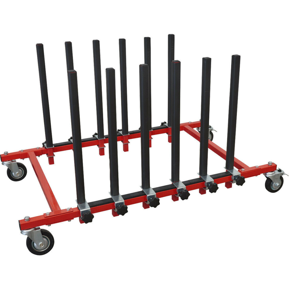 Mobile Panel Storage Rack - 5 Adjustable Sections - 150kg Weight Limit - Wheeled