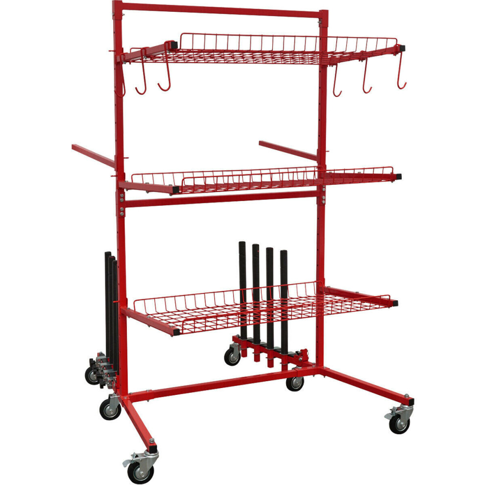 Car Parts Cart With Folding Panel Train - Adjustable Shelves Hooks & Arms 5056524289310