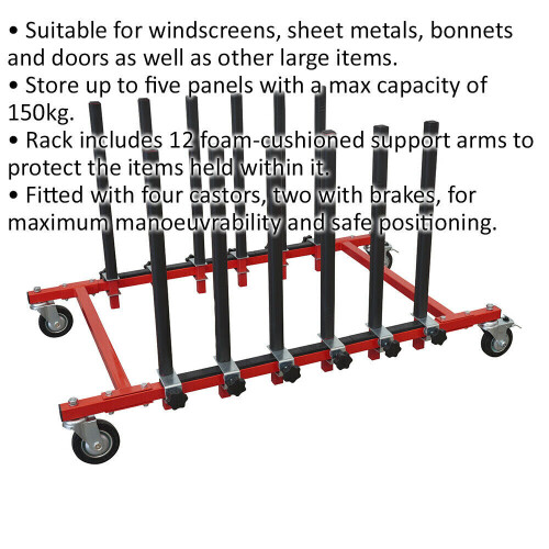 Loops Mobile Panel Storage Rack - 5 Adjustable Sections - 150kg Weight Limit - Wheeled 1