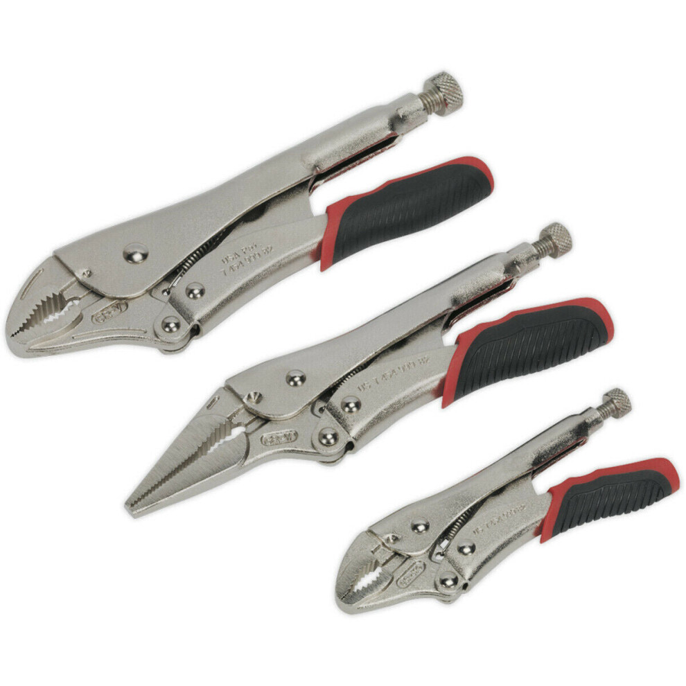 Loops 3 Piece Quick Release Locking Pliers Set - Curved And Long Nose Pliers - Steel