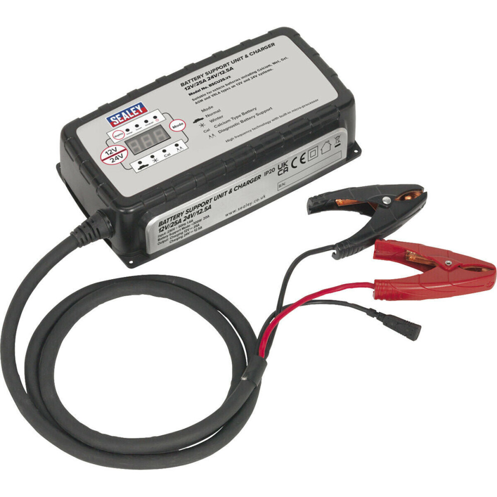 25A Battery Support Unit & Charger - 12V & 24V Output - 9-Cycle with Support