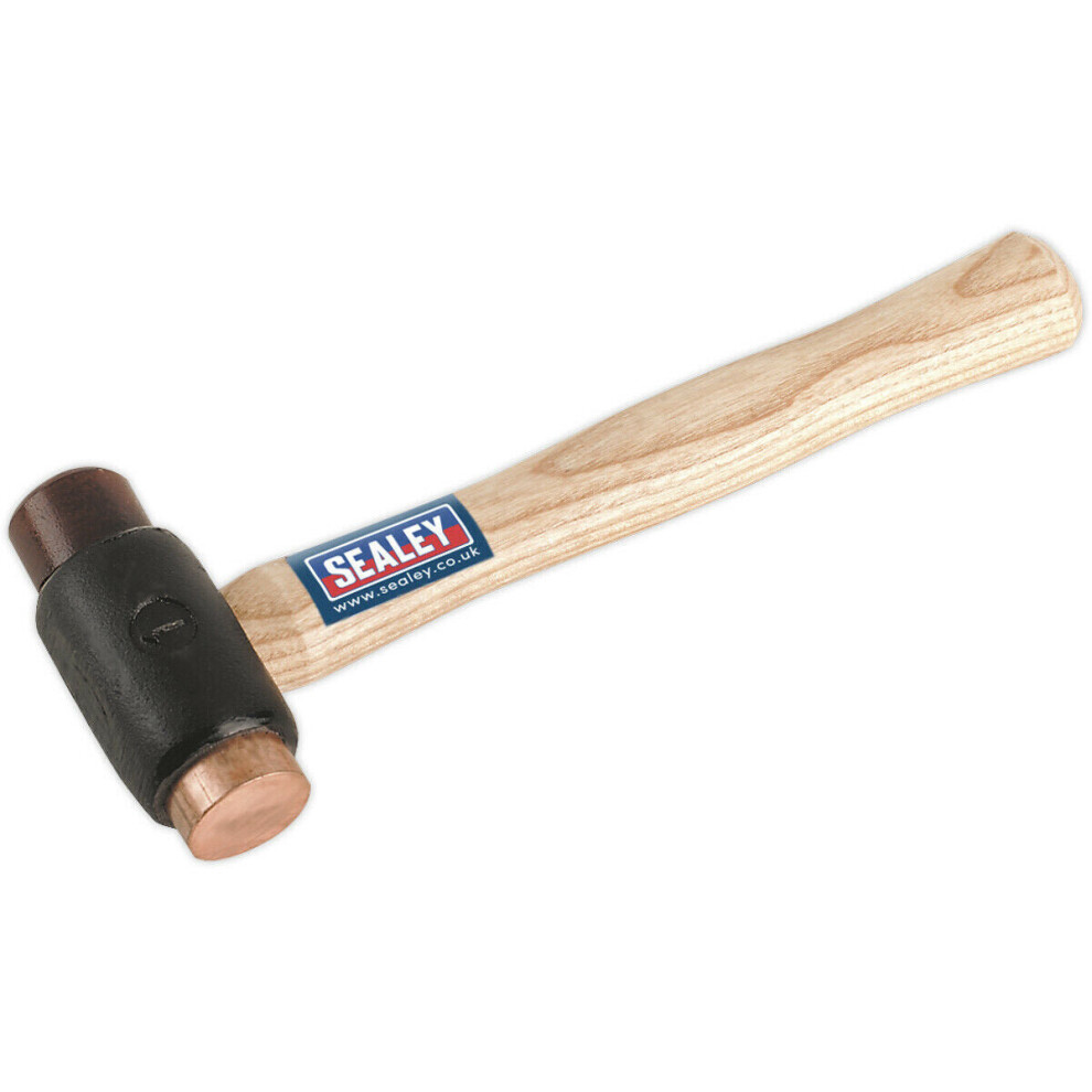 1.5lb Copper and Rawhide Faced Hammer - Hickory Wooden Shaft - Iron Head-image-OPC-P8WM7N2-NEW